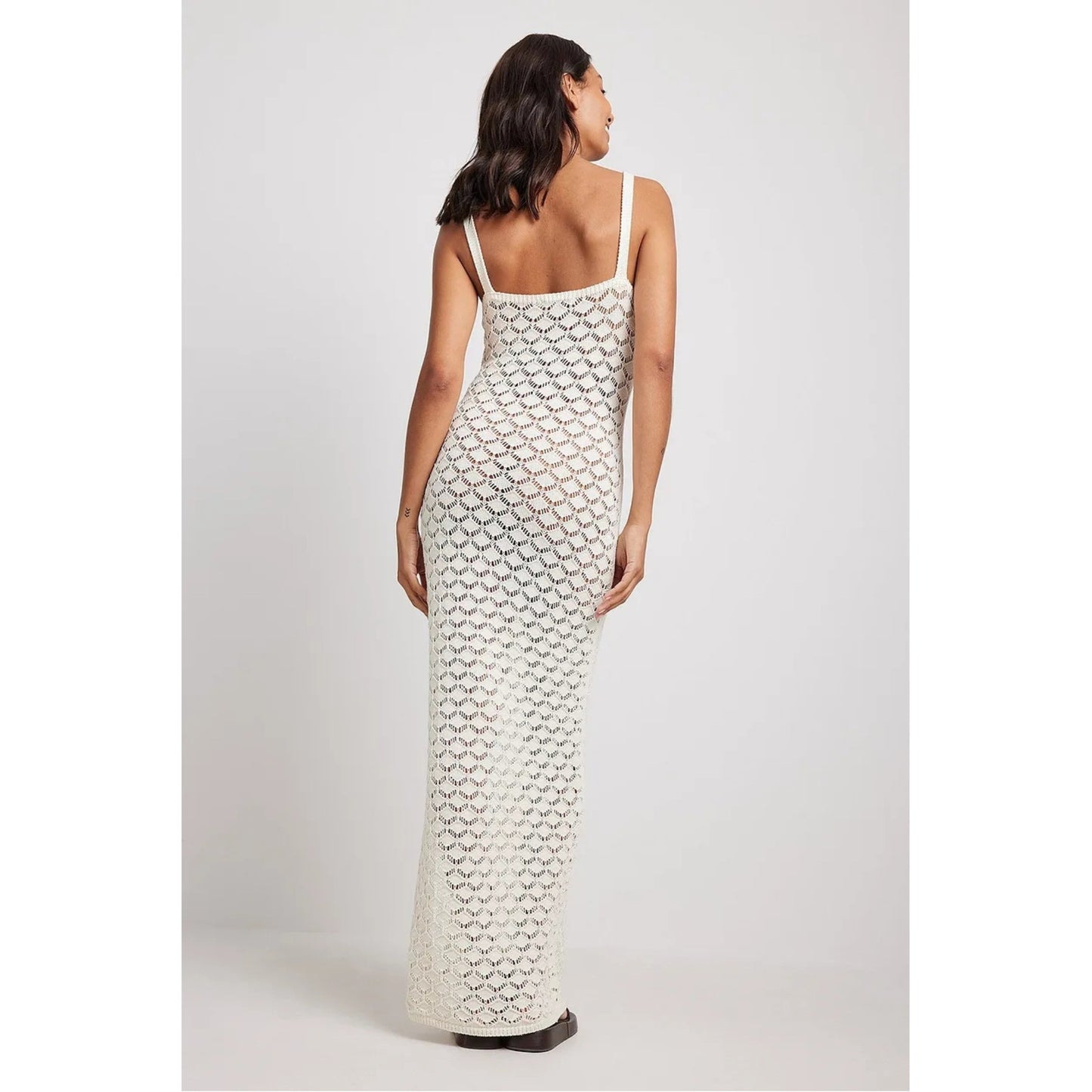 Women´s Style Knitted Long Backless Hollow Pattern Knitted Beach Dress