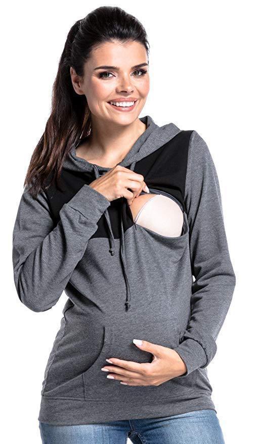 Hooded Colorblock Maternity Nursing Top Sweatshirt