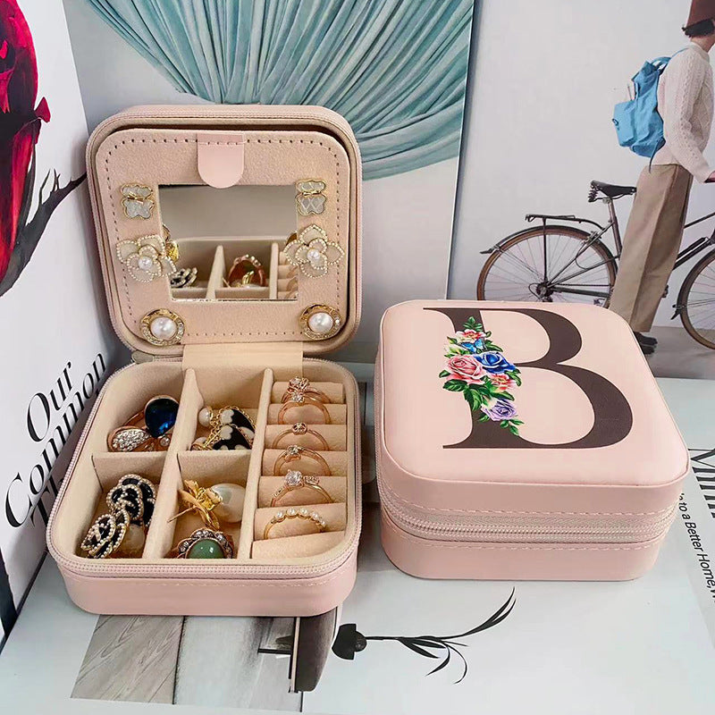 Simple Storage Mirror 26 Printed Letter Jewelry Box