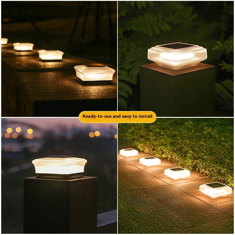 Solar Powered Square Column Headlights For Outdoor Courtyards