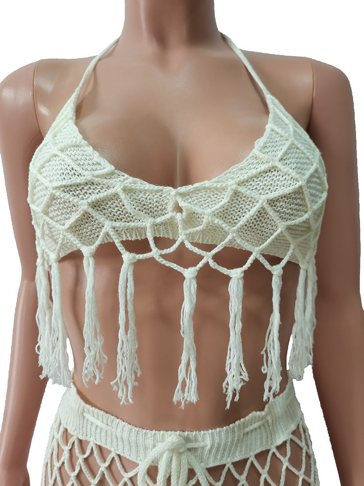 Conjunto de dos piezas de playa para cubrir la playa de crochet sexy para mujer