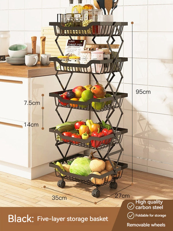 Kitchen Storage Rack Floor Folding Multi-layer Gap Vegetable Fruit Basket Storage