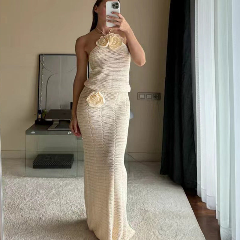 Solid Color Knitted Crochet Swimsuit Blouse Sun-proof Set