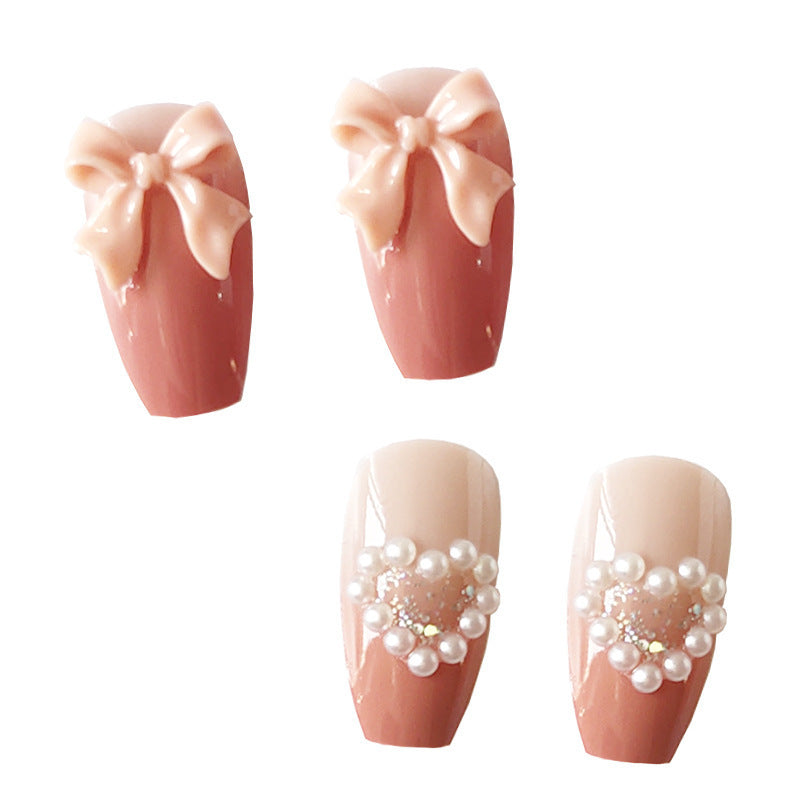 Milk Tea Gradient Bow Spice Girl Wearing Nail Plastic Sheet