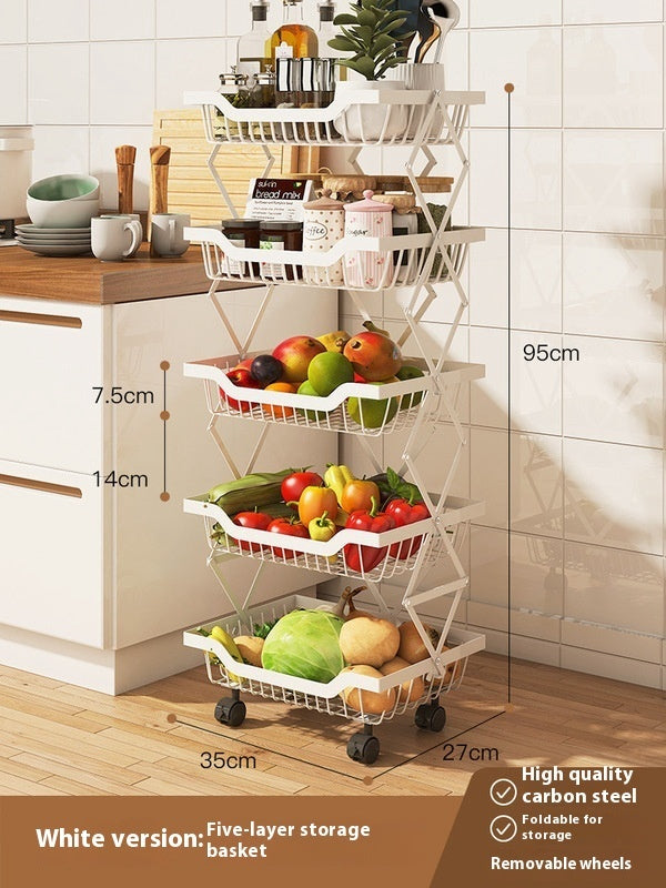 Kitchen Storage Rack Floor Folding Multi-layer Gap Vegetable Fruit Basket Storage