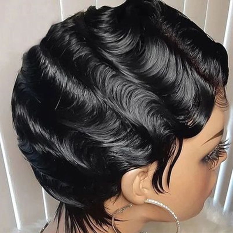 Human Hair T Frontal Deep Wave Pixie Cut Bob Wig