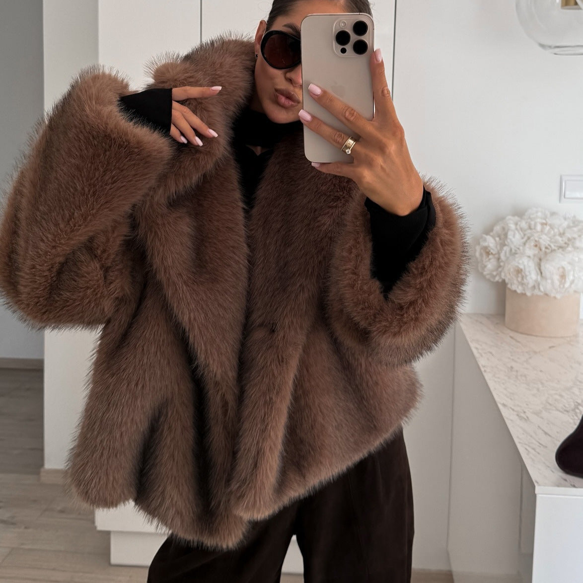 Solid Color Plush Coat Fur Women's Clothing