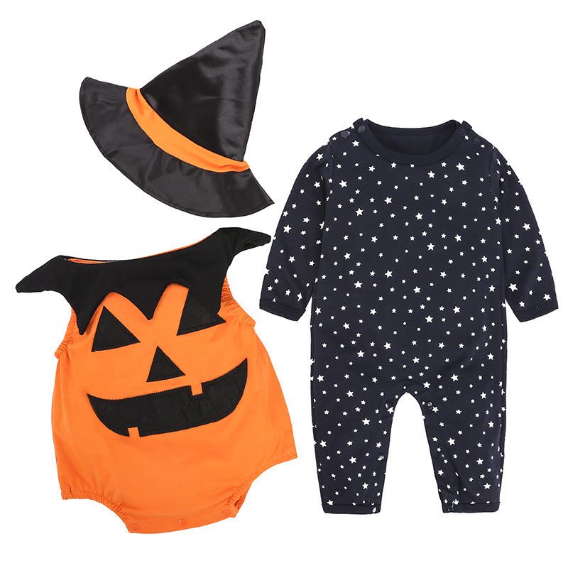 Children's Halloween Performance Wear Baby Romper Pumpkin Jumpsuit Hat