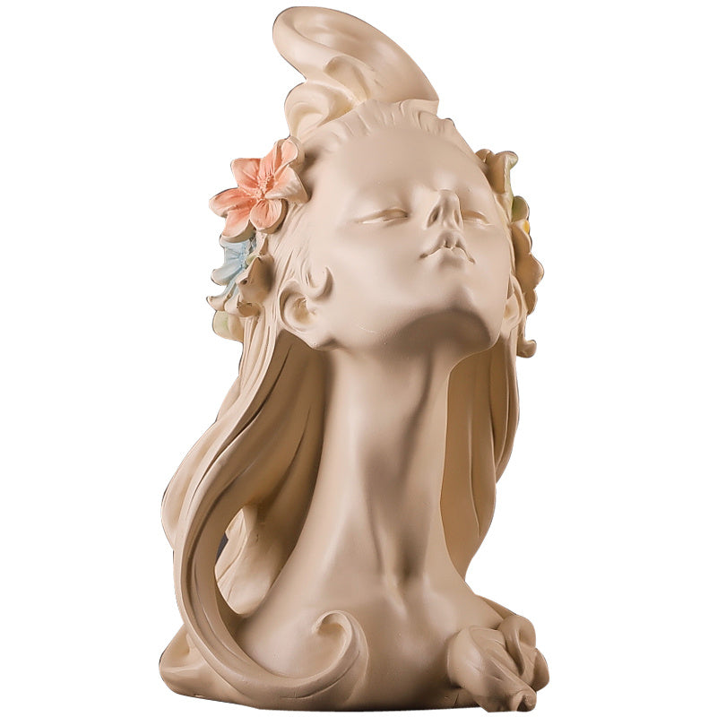 Flower Hair Girl Nordic Sculpture Ornament Resin