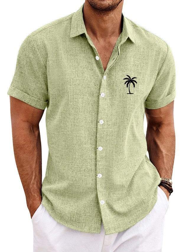 Bamboo Linen Men's Clothing Shirt 3D Printed Casual Short Sleeve