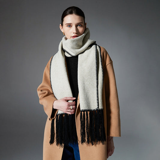 Winter New Double-faced Woolen Goods Solid Color Tassel Scarf