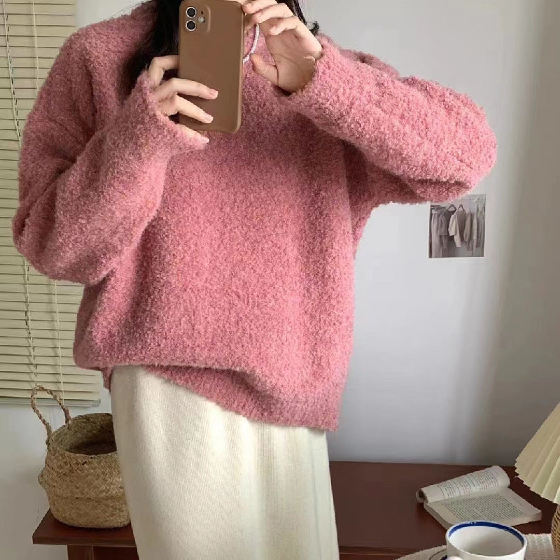 Knitted Pullover Sweater Women's Wide Round Neck Long Sleeve Sweater