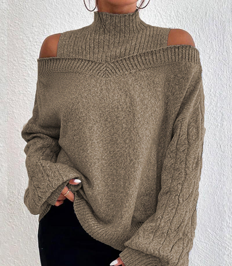 Off-the-shoulder Sweater Women's Pullover Half Turtleneck Autumn And Winter New Lantern Sleeve Sweater